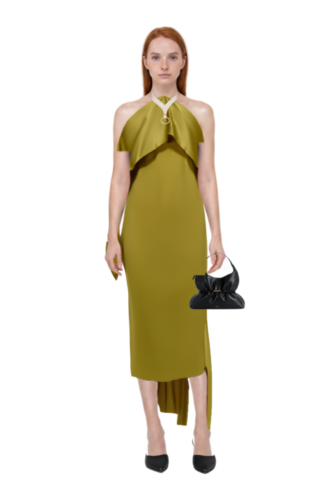 Outfit nan draped dress and sphynx medium bag in smooth leather