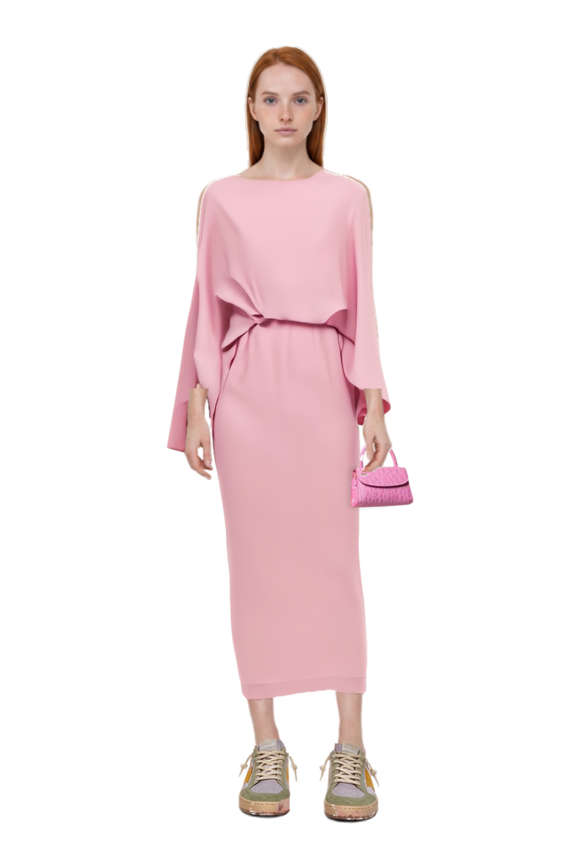 Outfit eolia cape-sleeve maxi dress and ball star sneakers