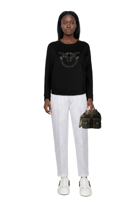 Outfit medium quilted re-nylon backpack with saffiano leather trim and pinko sweatshirt