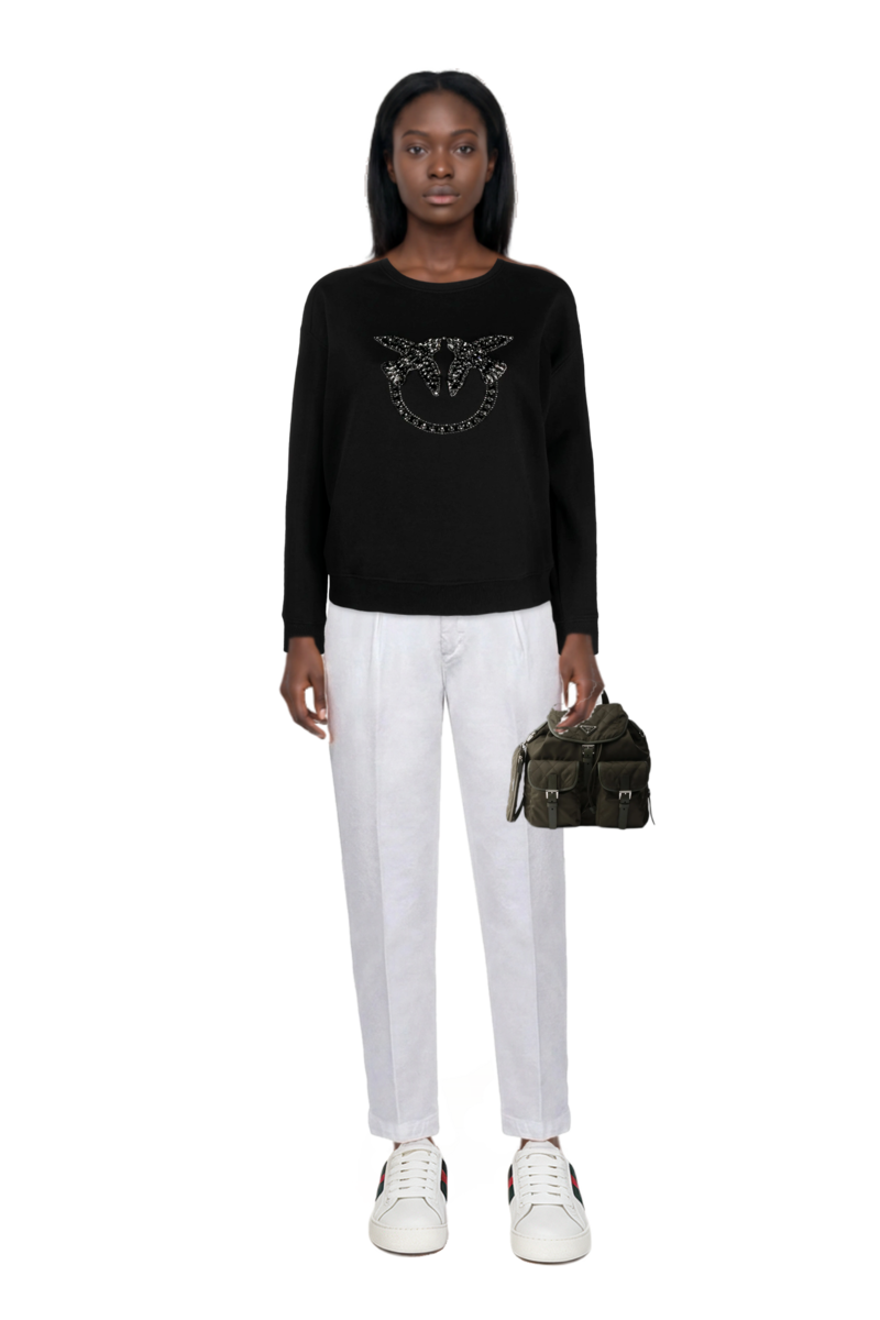 Outfit medium quilted re-nylon backpack with saffiano leather trim and pinko sweatshirt