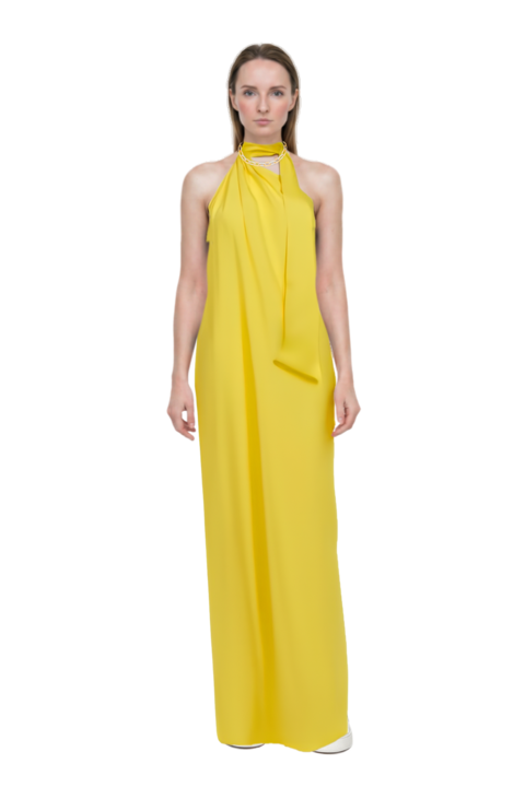 Outfit astor halterneck maxi dress and 23 necklace