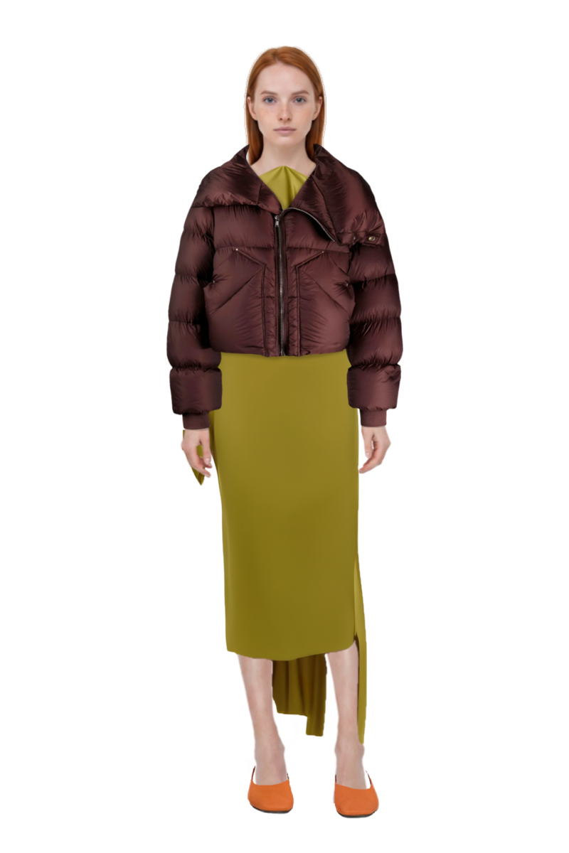 Outfit nan draped dress and 23 down jacket