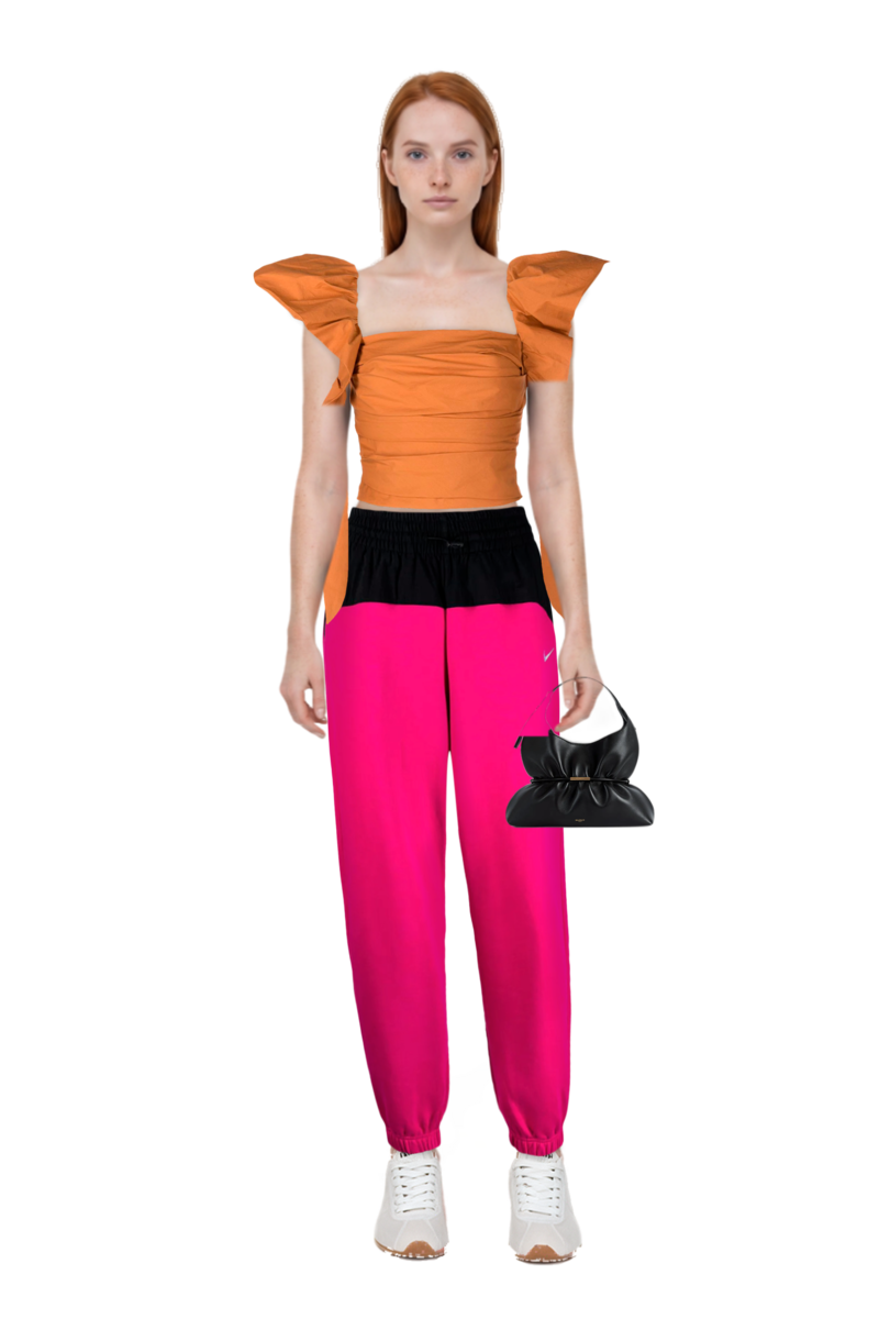 Outfit sphynx medium bag in smooth leather and plume mesh fabric sneakers