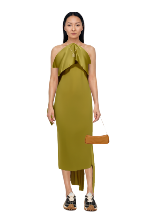 Outfit nan draped dress and mesh mirage sneakers