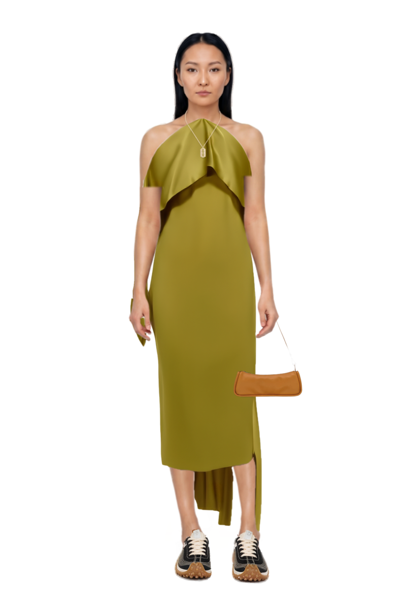 Outfit nan draped dress and mesh mirage sneakers