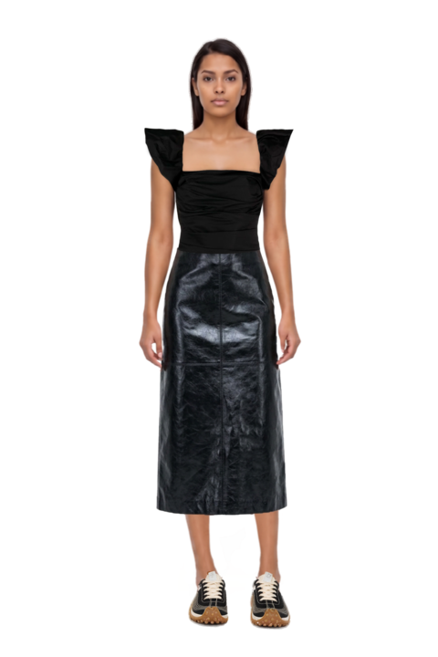 Outfit mesh mirage sneakers and gwen leather midi skirt