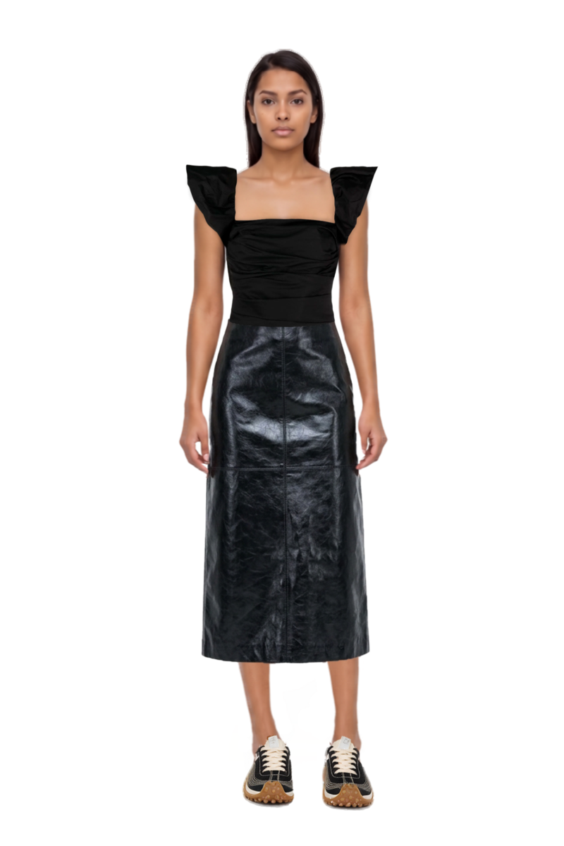 Outfit mesh mirage sneakers and gwen leather midi skirt