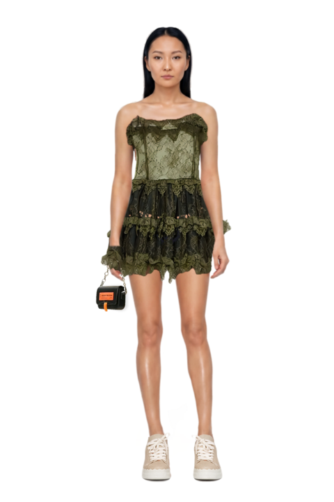 Outfit ruffled mini dress and 23 sneakers