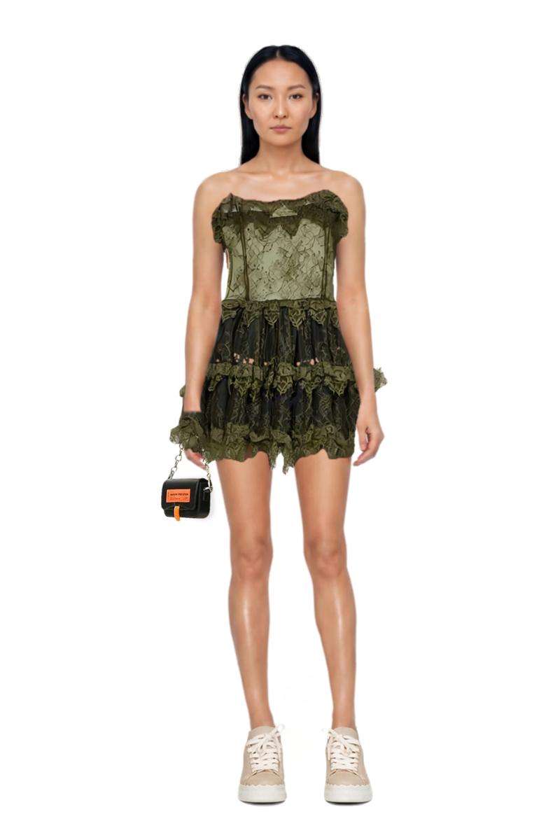 Outfit ruffled mini dress and 23 sneakers