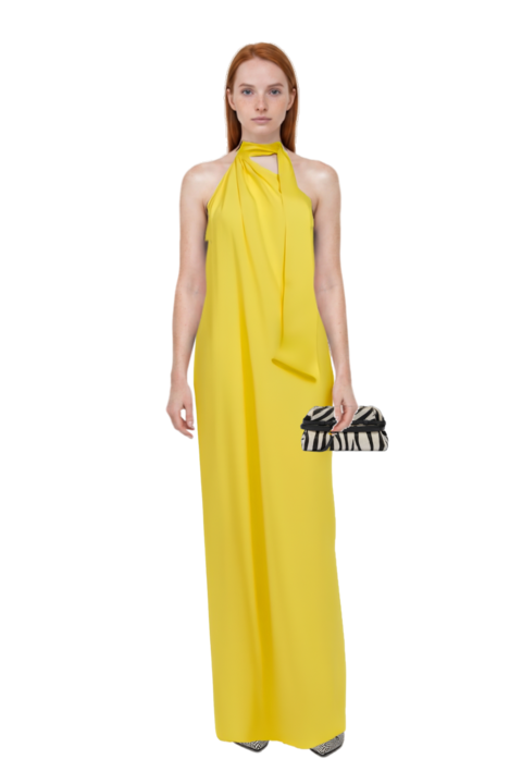 Outfit astor halterneck maxi dress and zebra-print leather clutch bag