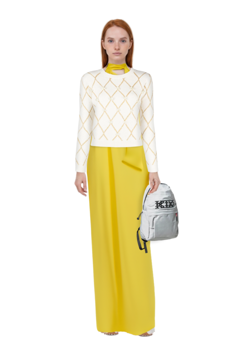 Outfit astor halterneck maxi dress and plume mesh fabric sneakers