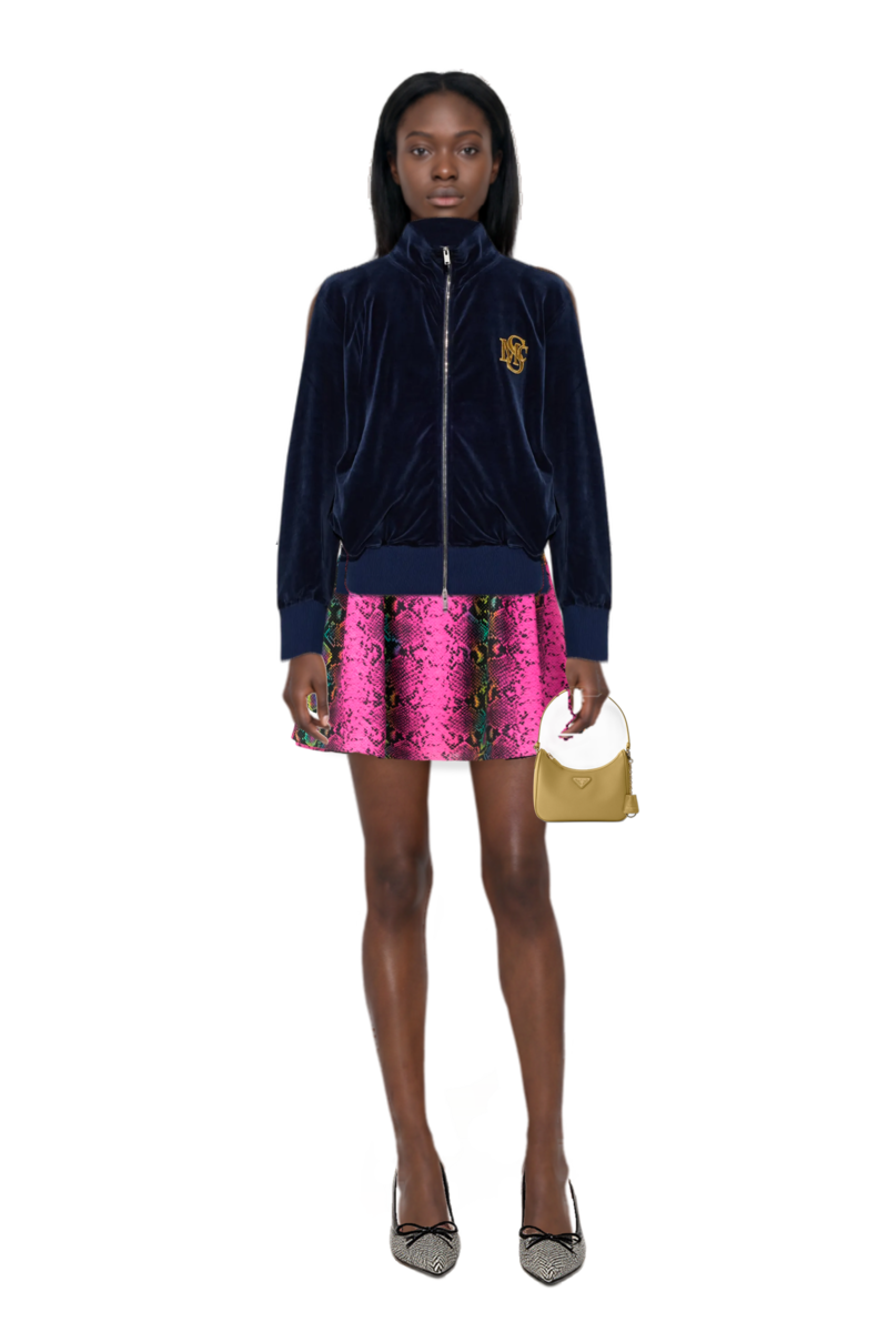 Outfit logo-embroidered zip-up sweatshirt and re-edition 2005 saffiano leather mini-bag