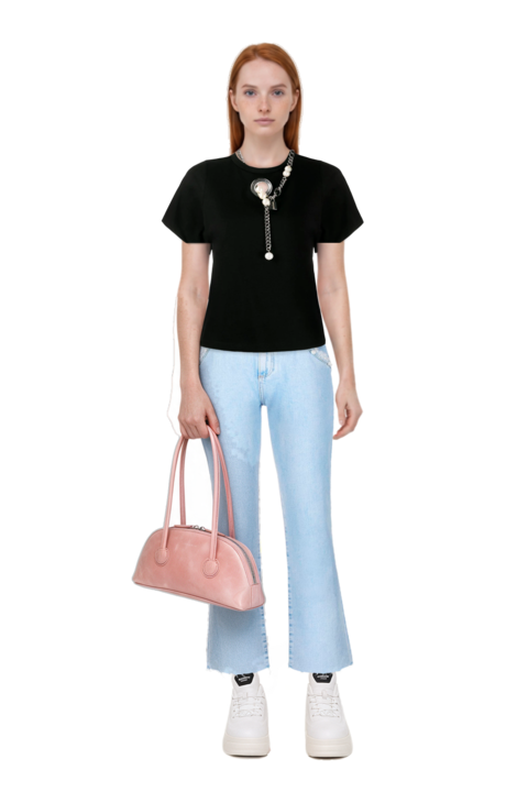 Outfit bessette leather tote bag and pinko t-shirt