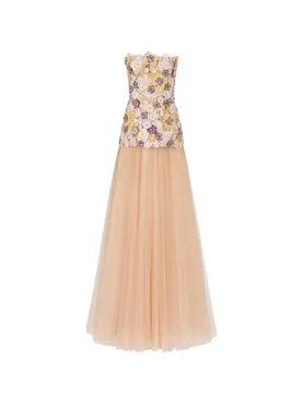 Costarellos Thia floral-embroidered strapless maxi dress