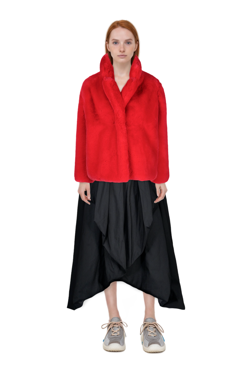 Outfit 23 fur coat and bubble technical fabric and suede sneakers