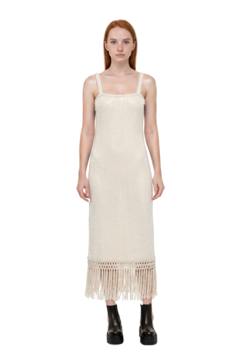 Outfit agrigento disco sequin fringed midi dress and 23 ankle boots