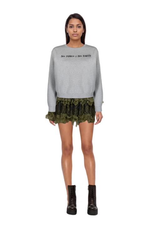 Outfit ruffled mini dress and pinko sweatshirt
