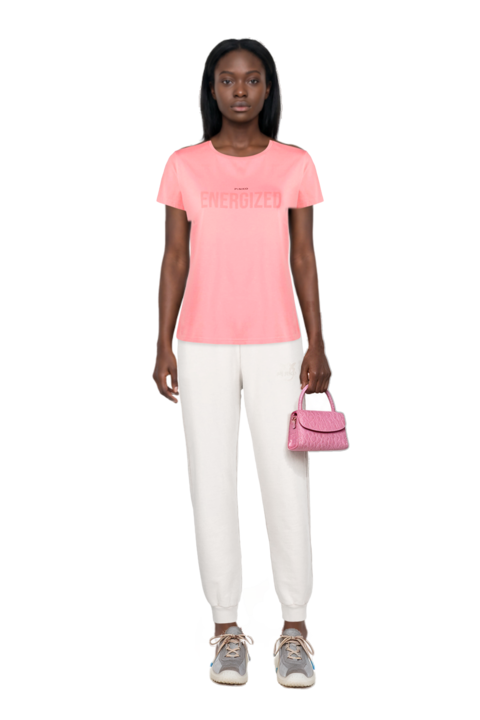 Outfit pinko t-shirt and bubble technical fabric and suede sneakers