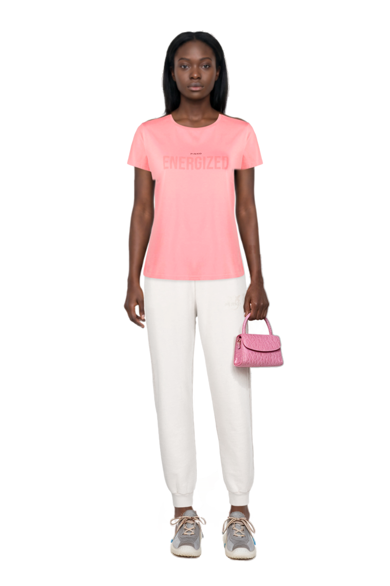 Outfit pinko t-shirt and bubble technical fabric and suede sneakers