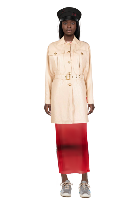 Outfit bubble technical fabric and suede sneakers and nora bell-sleeve cover up