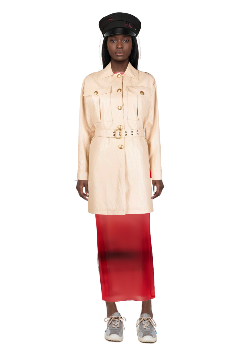 Outfit bubble technical fabric and suede sneakers and nora bell-sleeve cover up