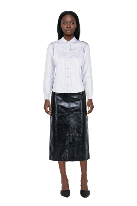 Outfit le cœur pointed-toe mules and gwen leather midi skirt