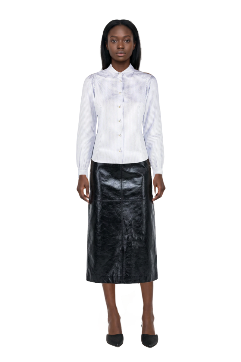 Outfit le cœur pointed-toe mules and gwen leather midi skirt