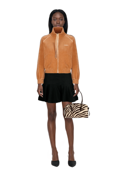 Outfit logo-embroidered velvet sweater and brioche duffle zebra-print shoulder bag