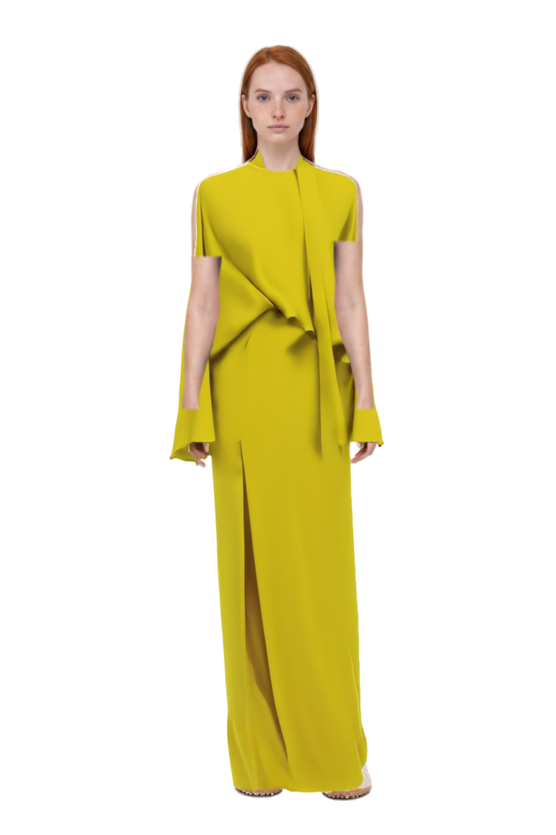 Outfit brooks tie-neck maxi dress and x jacquemus moon shoe sneakers