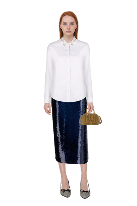 Outfit babe top-handle in suede and sequin-embellished pencil skirt