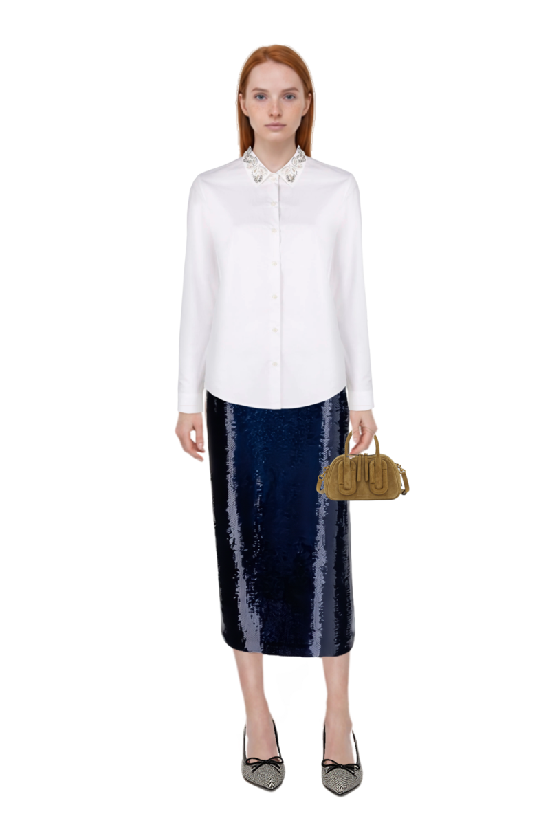Outfit babe top-handle in suede and sequin-embellished pencil skirt