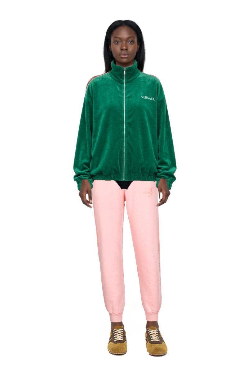 Outfit suede sneakers and cotton-terry jacquard zip sweatshirt