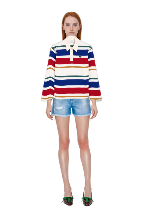 Outfit striped cotton polo with ami patch and lace-up pointed-toe pumps