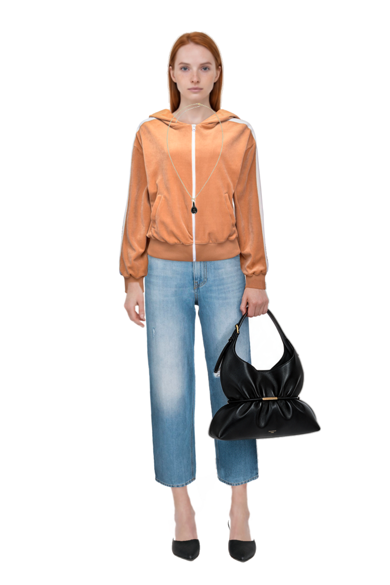 Outfit sphynx medium bag in smooth leather and drop-pendant necklace