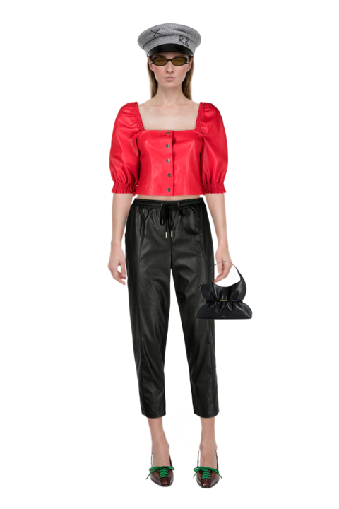 Outfit lace-up pointed-toe pumps and sphynx medium bag in smooth leather
