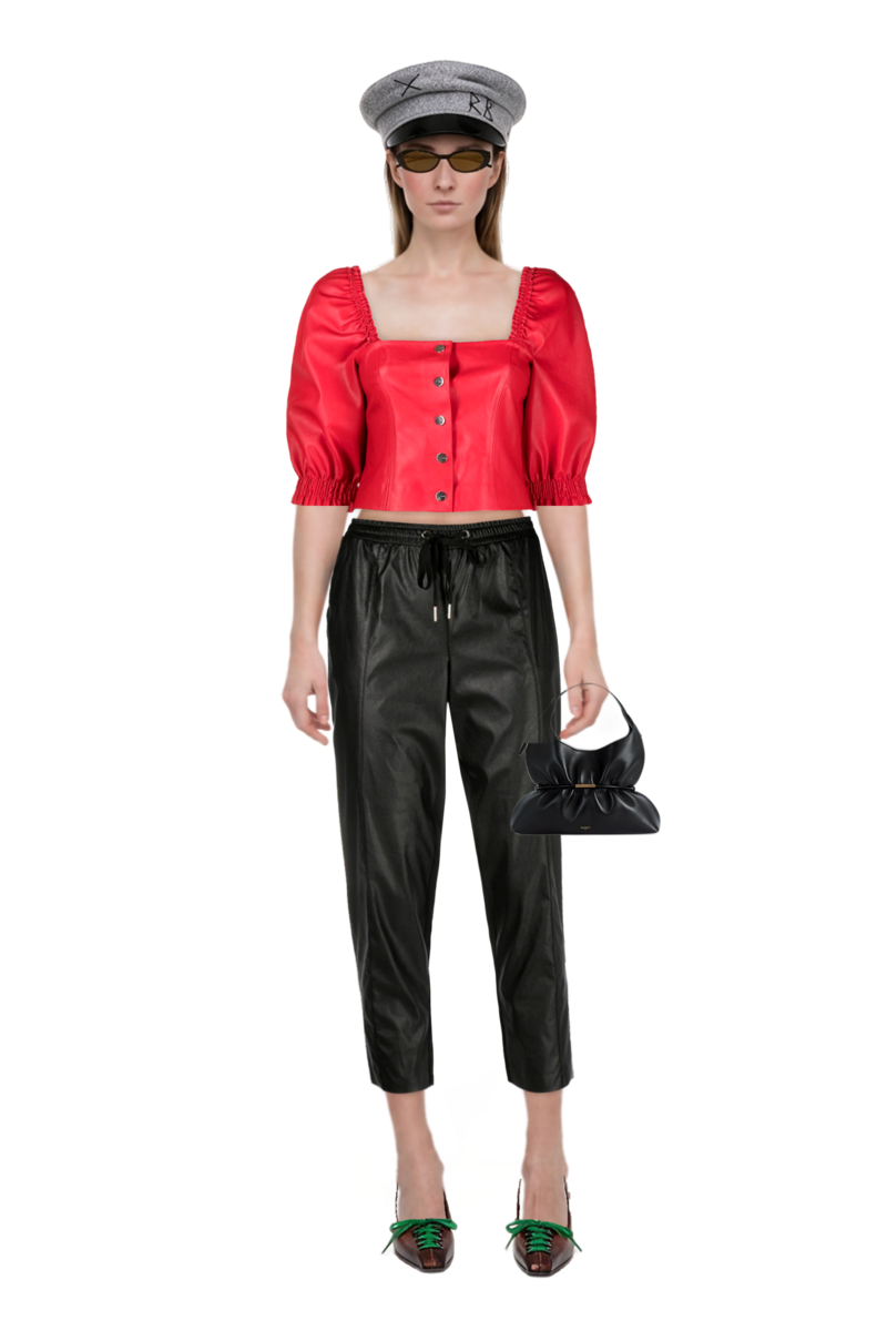Outfit lace-up pointed-toe pumps and sphynx medium bag in smooth leather