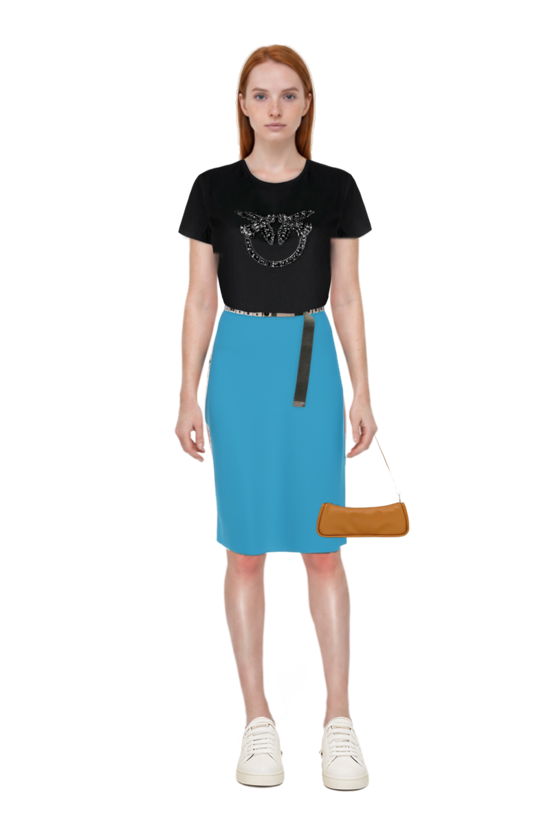 Outfit looong m shoulder bag and high-waist pencil skirt