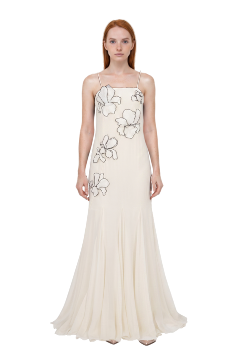 Outfit vlogo signature slingback pumps and flower-appliqués silk maxi dress