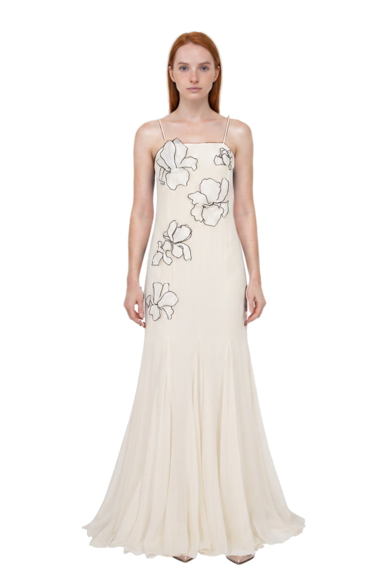 Outfit vlogo signature slingback pumps and flower-appliqués silk maxi dress