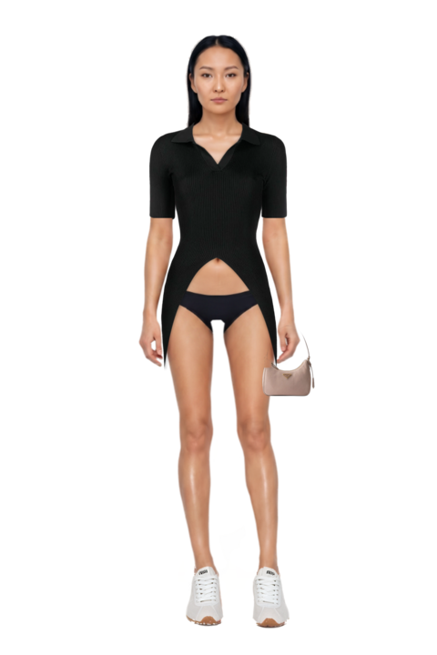 Outfit plume mesh fabric sneakers and re-edition 2005 nubuck and saffiano leather mini-bag