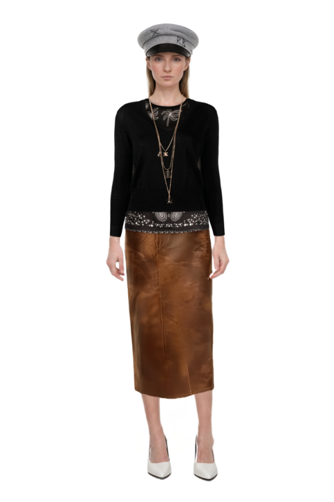 Outfit crinkled-effect midi skirt and fame leather pumps