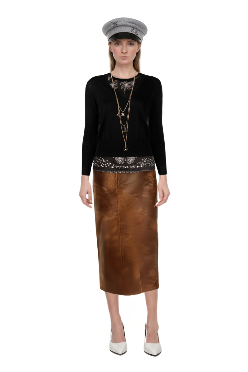 Outfit crinkled-effect midi skirt and fame leather pumps
