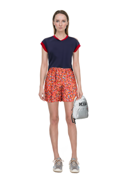 Outfit bubble technical fabric and suede sneakers and stretch cotton-jersey t-shirt