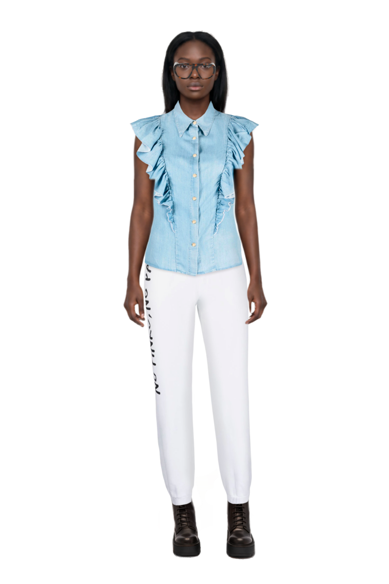 Outfit acetate geometric sunglasses and pinko shirt