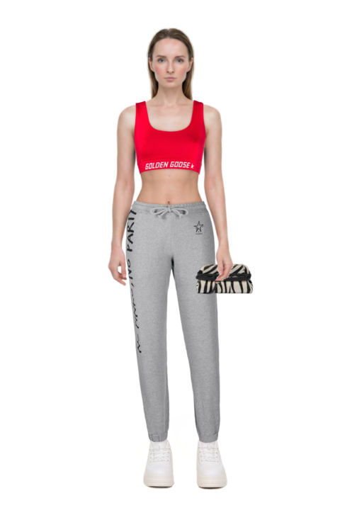 Outfit zebra-print leather clutch bag and pinko joggers