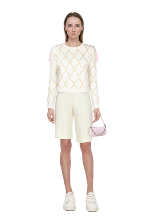 Outfit pinko t-shirt and pleat-detail tailored shorts