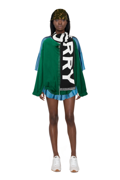 Outfit cotton-terry jacquard zip sweatshirt and plume mesh fabric sneakers