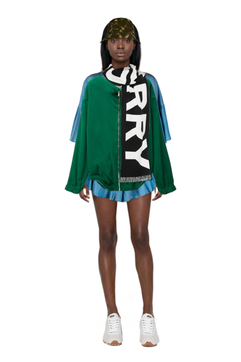 Outfit cotton-terry jacquard zip sweatshirt and plume mesh fabric sneakers