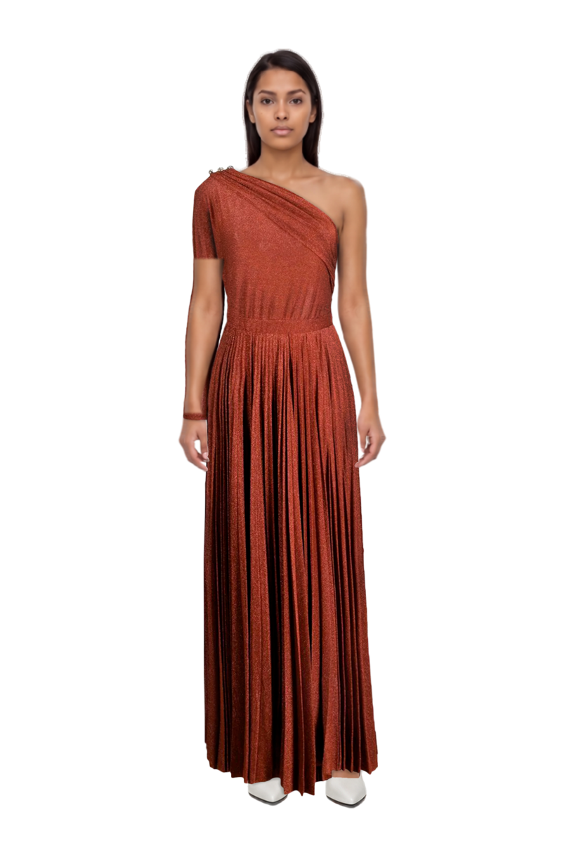 Outfit fame leather pumps and pinko evening dress