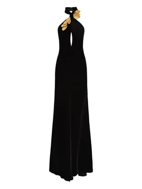 Oscar de la Renta leaf-embellishment velvet gown